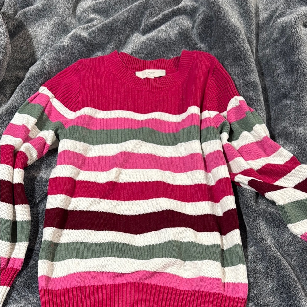 LOFT Women's Striped Sweater - Pink and Gray